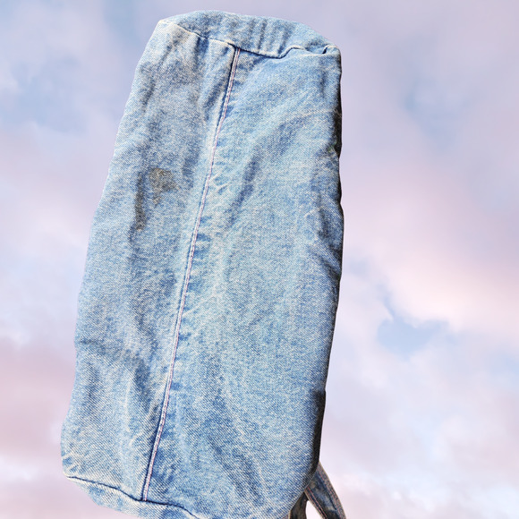 Vtg Y2k Patchwork Denim Light Acid Wash Utility Kawaii Cute Funky Crossbody Bag - Picture 4 of 6